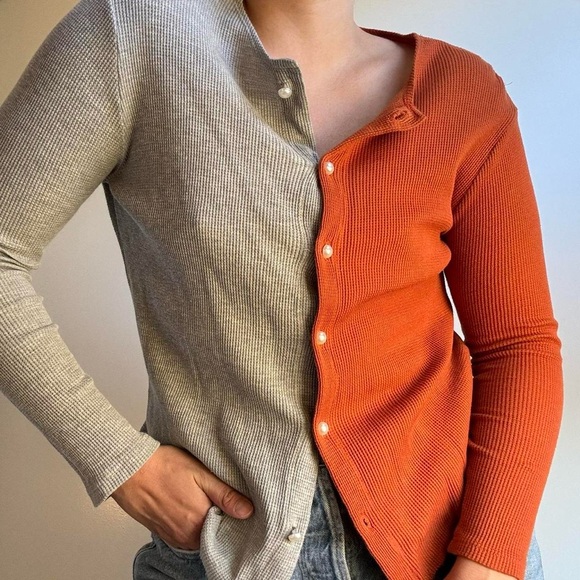 DONNI. Duo Thermal Cardigan in Rust/Heather - Picture 6 of 9